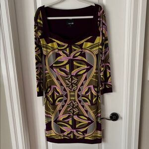 Analili Purple and Yellow Geometric Long Sleeve Dress